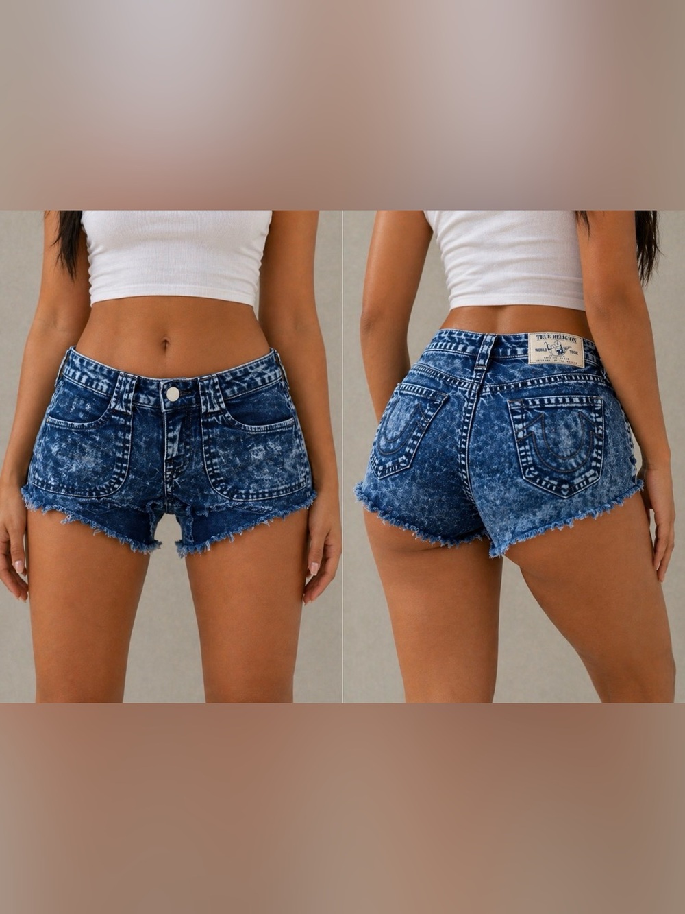 True Religion Acid Wash Cutoff Denim Shorts size 25 Y2K Distressed Festival